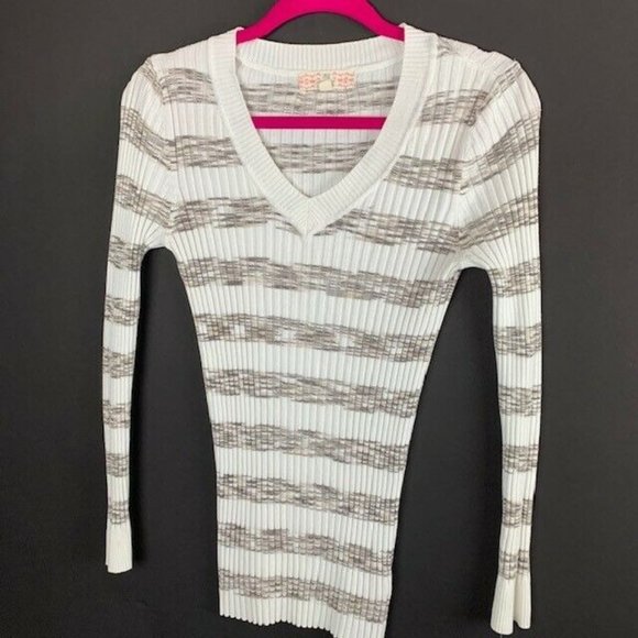 Pink Republic Womens Sweater Size Large Brown White Stripe - Picture 1 of 4